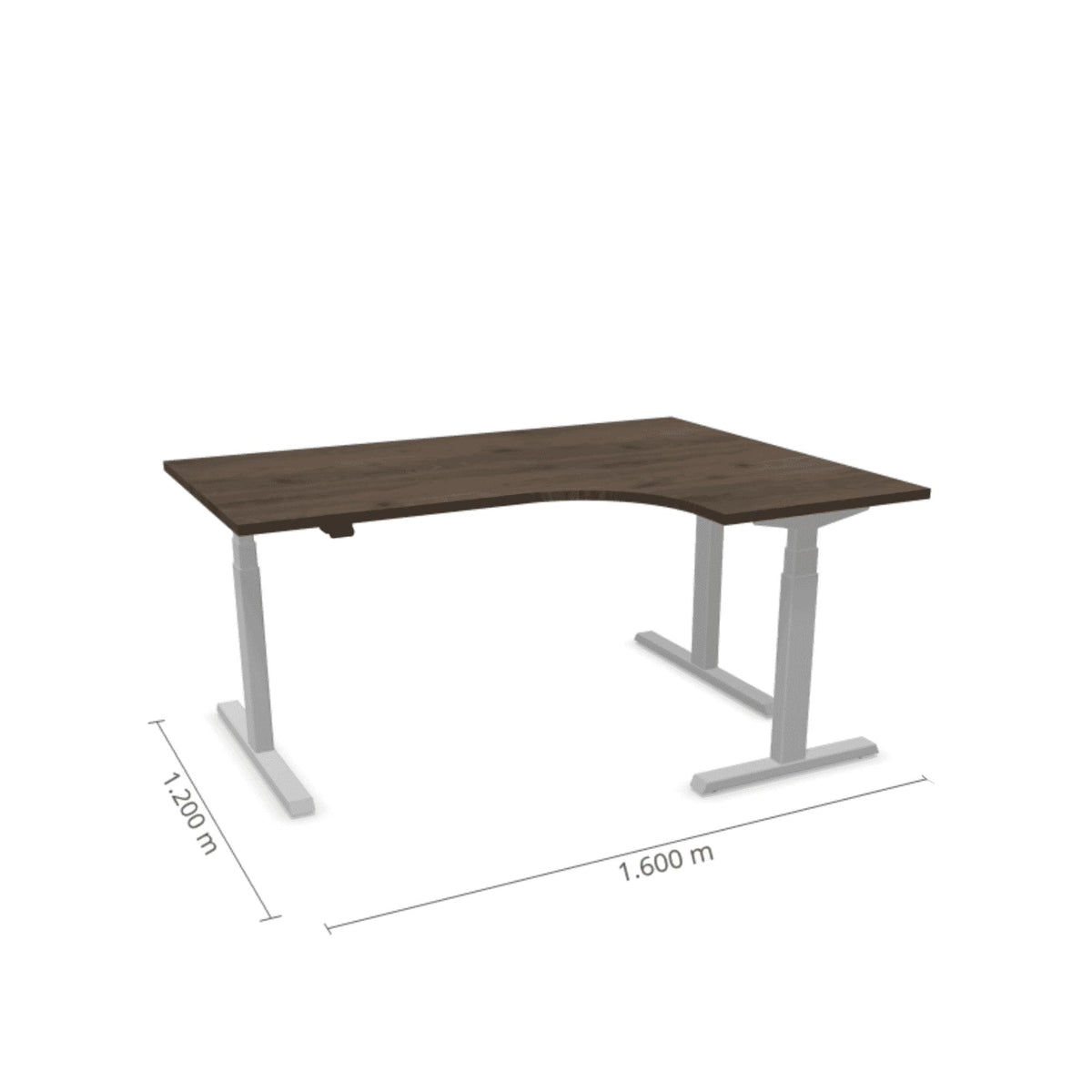 Elektriski augstumā regulējams galds Prestige Line L forma 160 cm x 120 cm – Riekstkoks / Sudraba / Labais