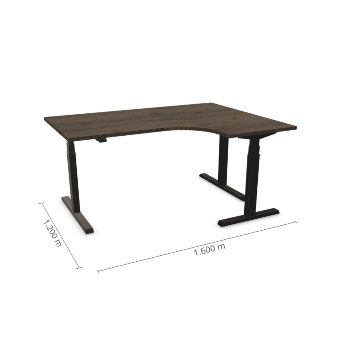 Elektriski augstumā regulējams galds Prestige Line L forma 160 cm x 120 cm – Riekstkoks / Melna / Labais