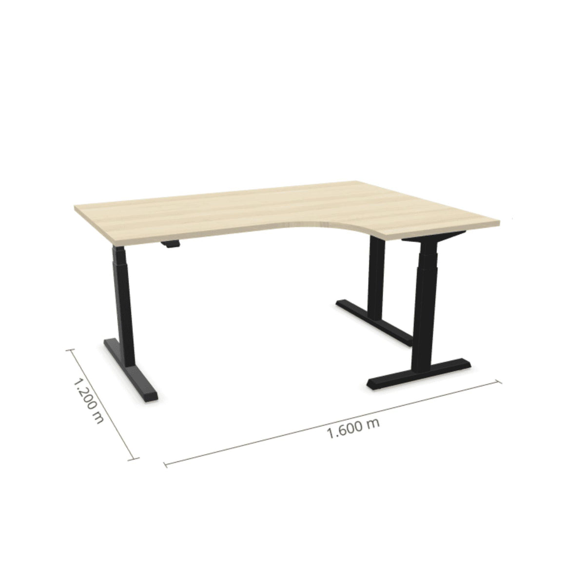 Elektriski augstumā regulējams galds Prestige Line L forma 160 cm x 120 cm – Nabucco / Melna / Labais