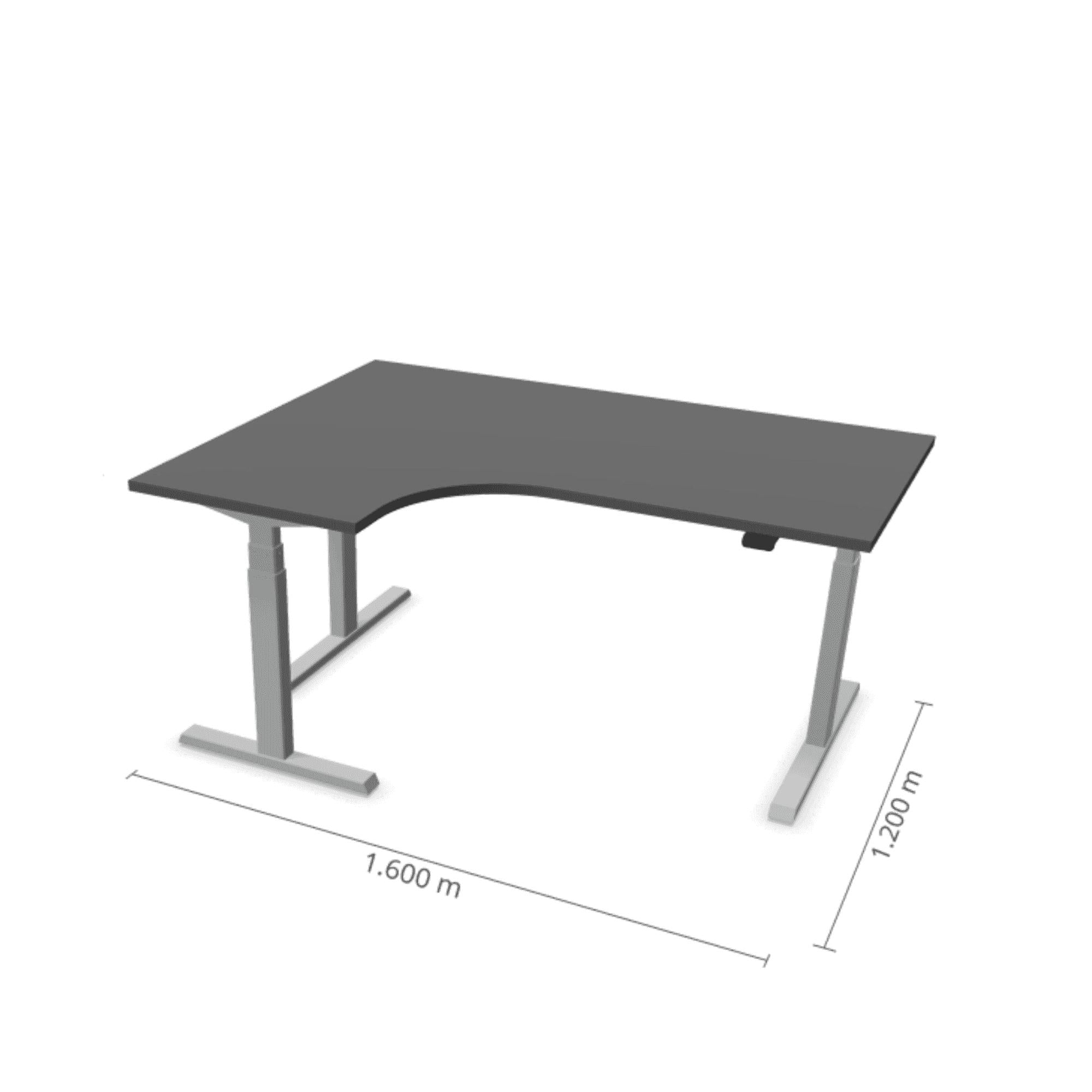 Elektriski augstumā regulējams galds Prestige Line L forma 160 cm x 120 cm-Antracīts-Sudraba-Kreisais-Ergostock