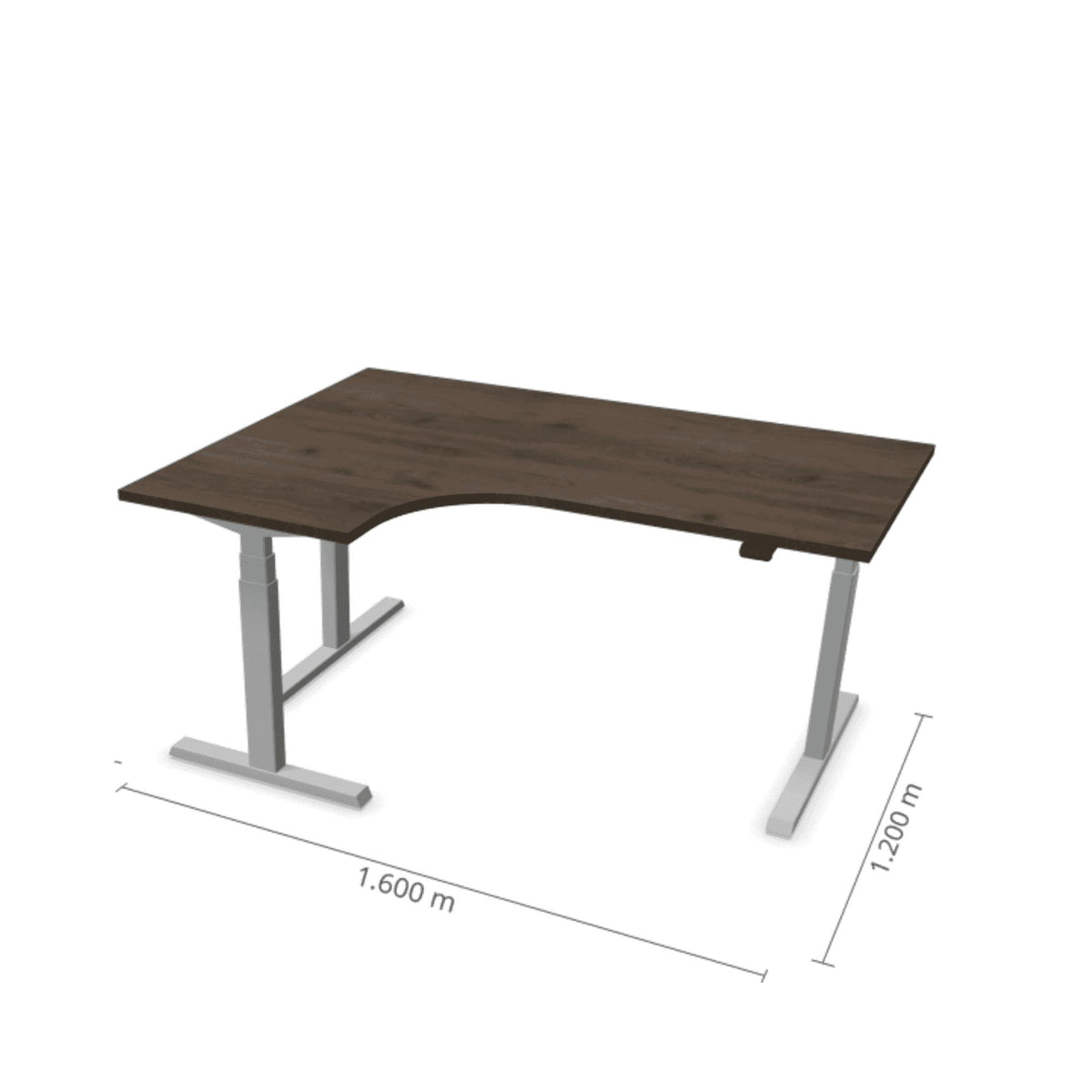 Elektriski augstumā regulējams galds Prestige Line L forma 160 cm x 120 cm – Riekstkoks / Sudraba / Kreisais