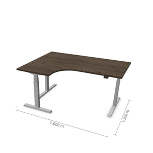 Elektriski augstumā regulējams galds Prestige Line L forma 160 cm x 120 cm-Riekstkoks-Sudraba-Kreisais-Ergostock