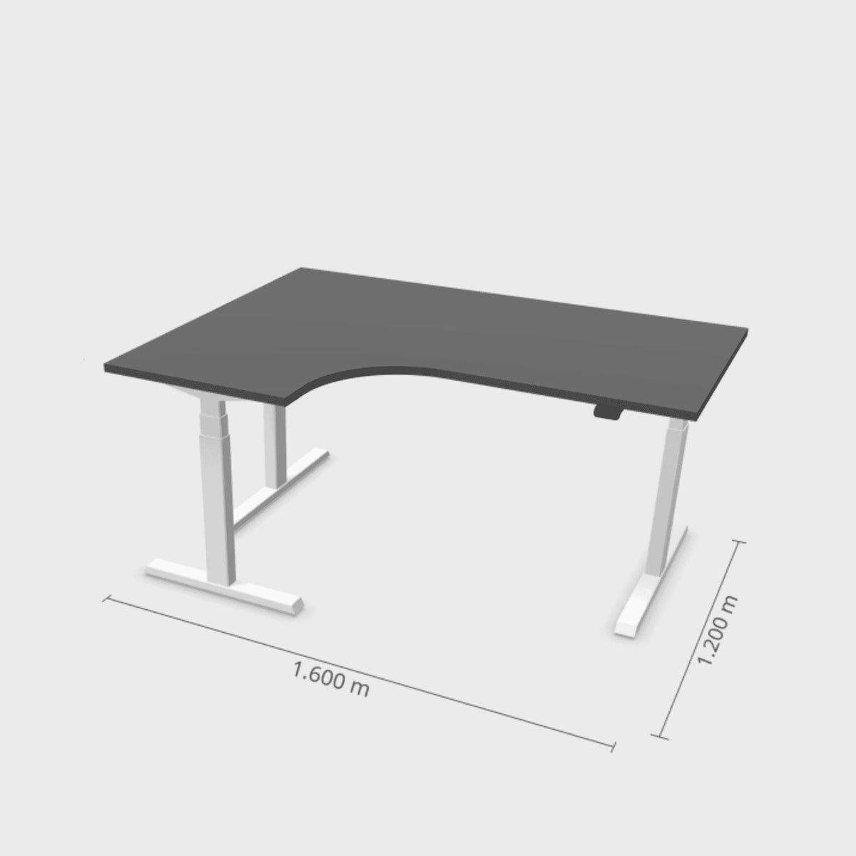 Elektriski augstumā regulējams galds Prestige Line L forma 160 cm x 120 cm – Antracīts / Balta / Kreisais