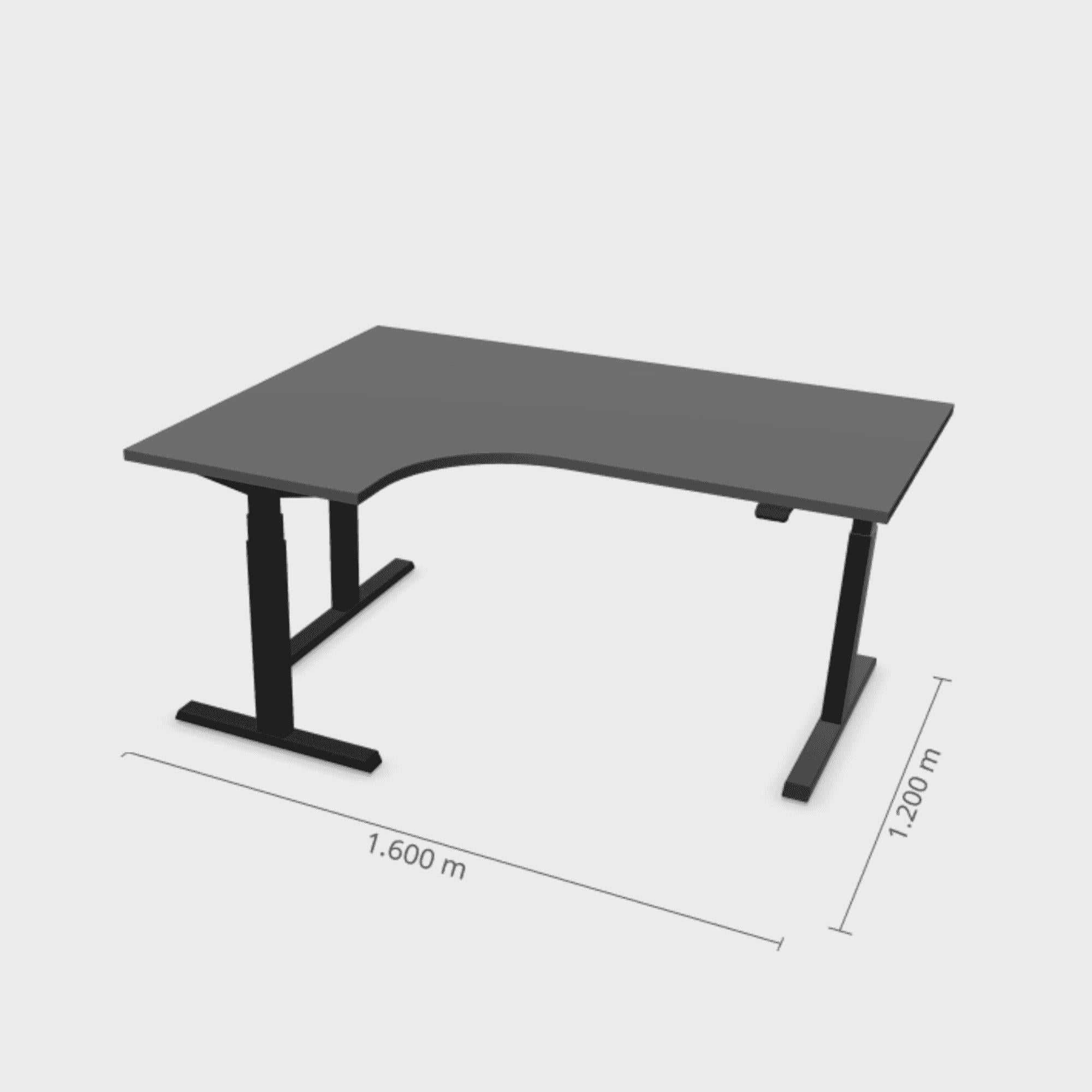 Elektriski augstumā regulējams galds Prestige Line L forma 160 cm x 120 cm-Antracīts-Melna-Kreisais-Ergostock