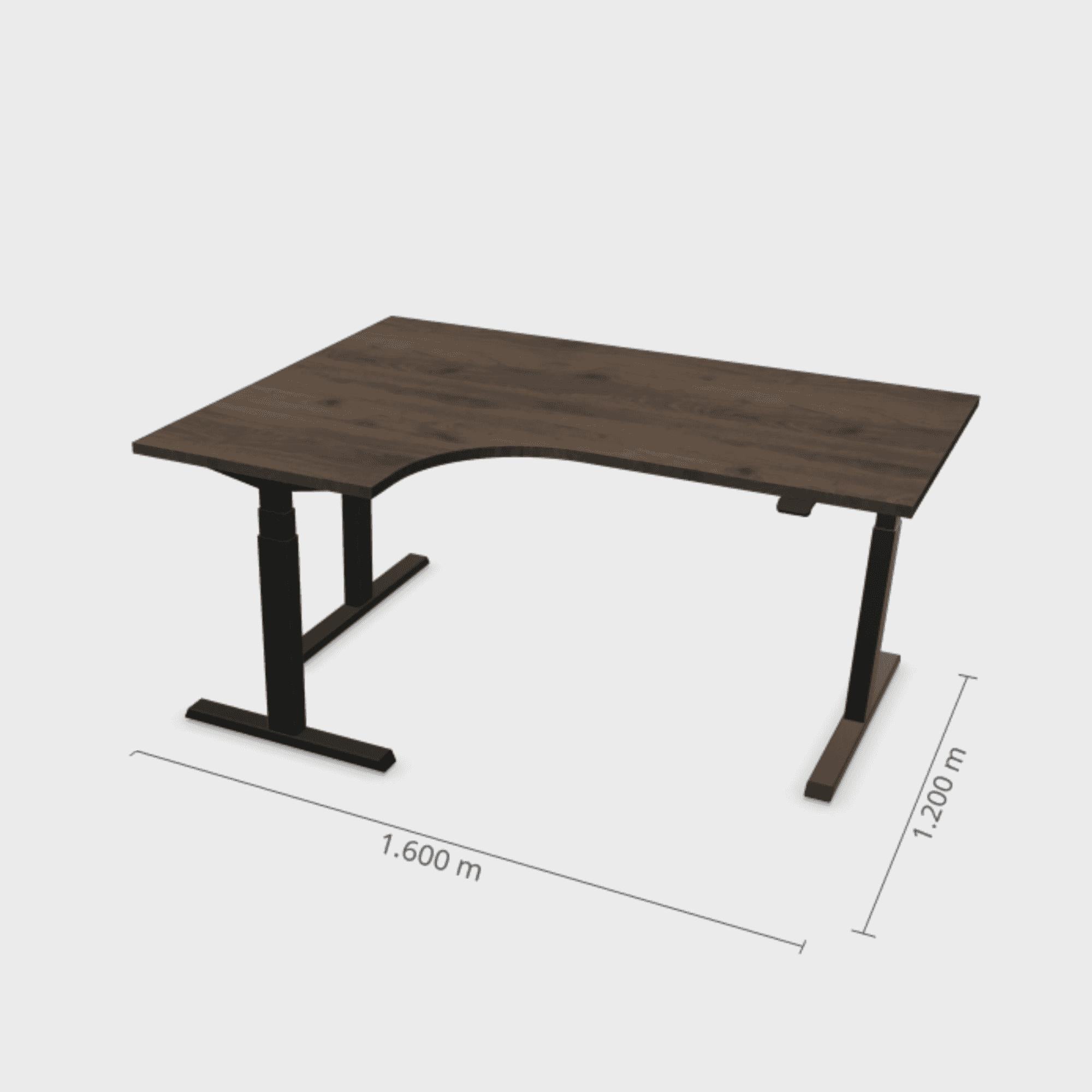 Elektriski augstumā regulējams galds Prestige Line L forma 160 cm x 120 cm-Riekstkoks-Melna-Kreisais-Ergostock