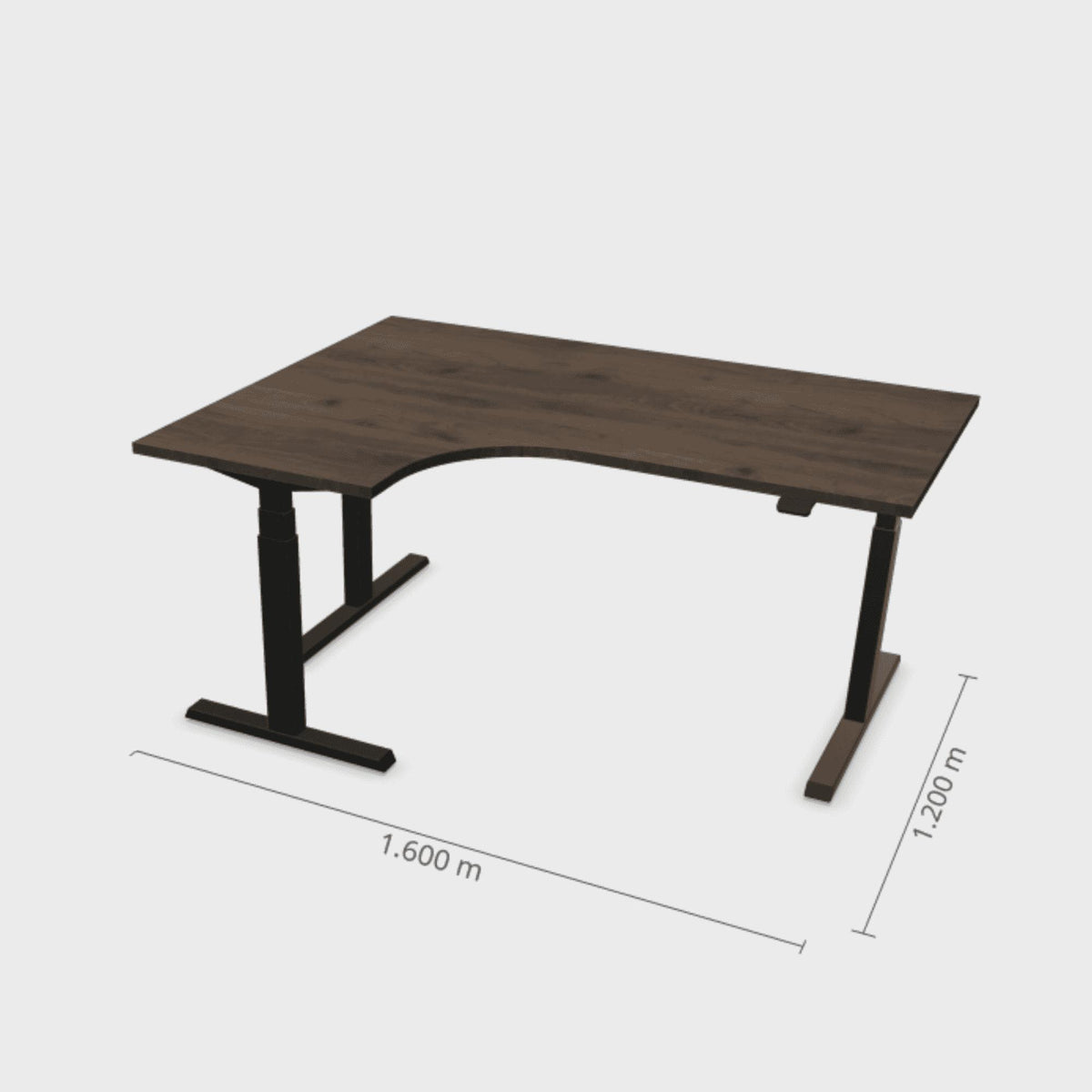 Elektriski augstumā regulējams galds Prestige Line L forma 160 cm x 120 cm – Riekstkoks / Melna / Kreisais