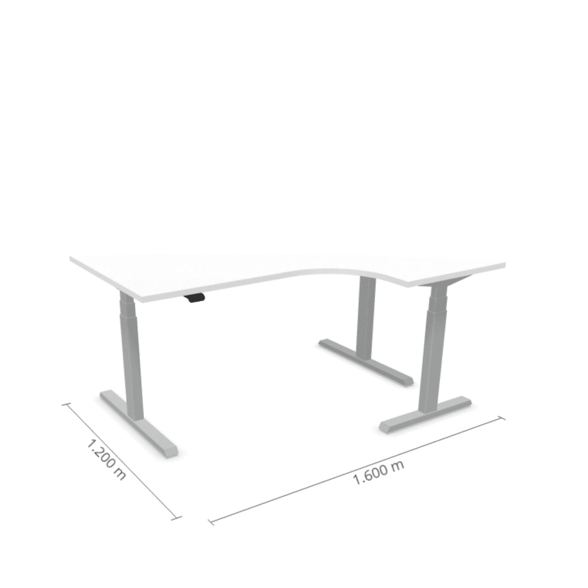 L formas galds Prestige Line ar baltu virsmu un pelēku rāmi, elektriski regulējams augstums, 160x120 cm, piemērots birojam.