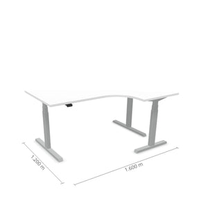 L formas galds Prestige Line ar baltu virsmu un pelēku rāmi, elektriski regulējams augstums, 160x120 cm, piemērots birojam.