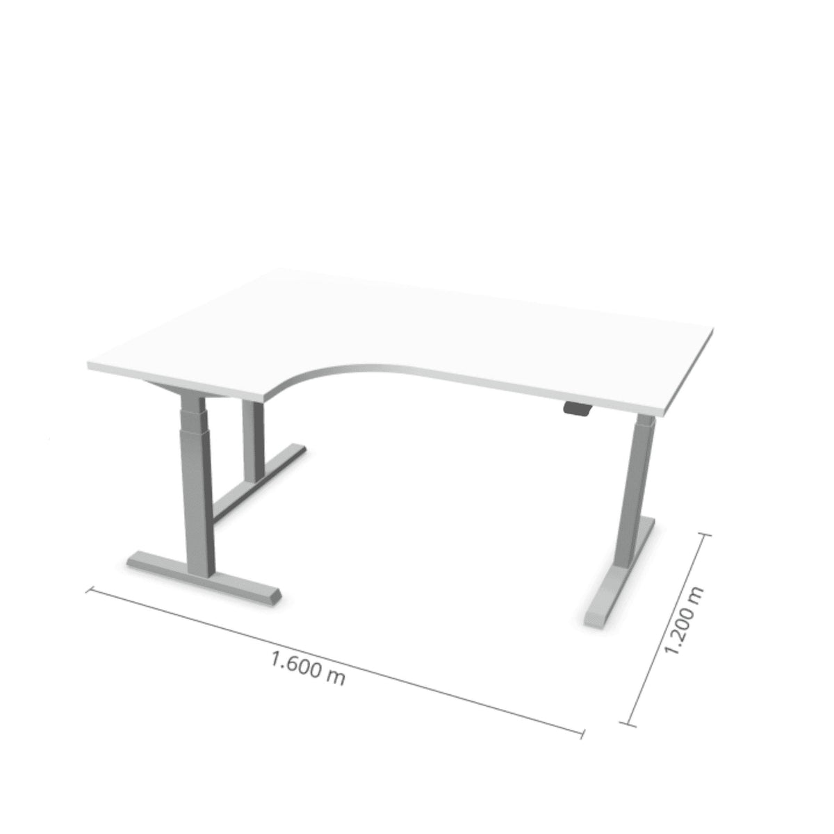 Elektriski augstumā regulējams galds Prestige Line ar baltu virsmu un pelēku rāmi, L formas dizains, 160x120 cm.