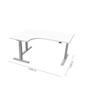 Elektriski augstumā regulējams galds Prestige Line ar baltu virsmu un pelēku rāmi, L formas dizains, 160x120 cm.