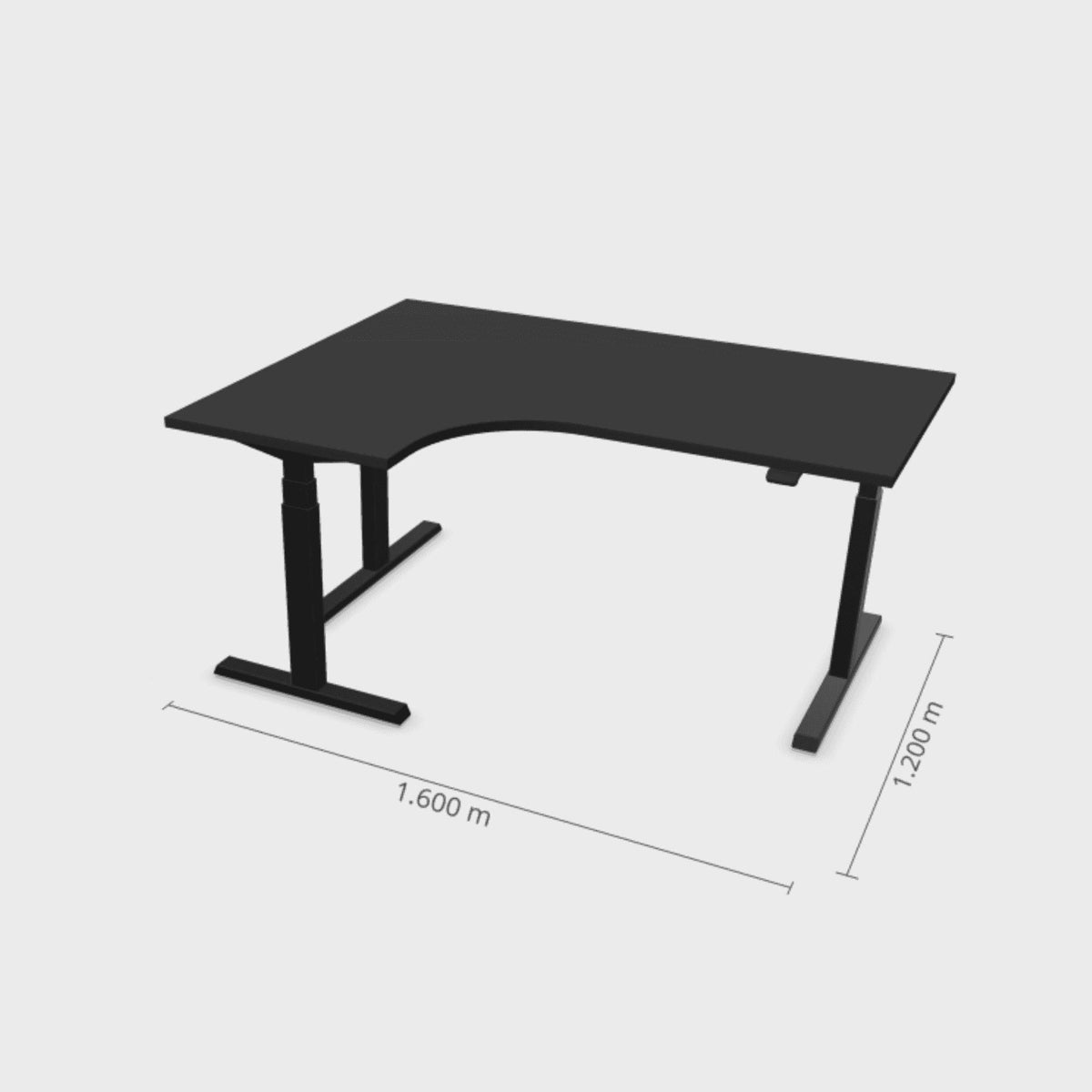 Elektriski augstumā regulējams galds Prestige Line L forma 160 cm x 120 cm – Melna / Melna / Kreisais