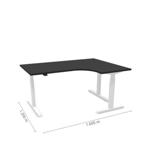 Melns L formas galds Prestige Line ar baltu rāmi un elektrisku augstuma regulēšanu, 160x120 cm, modernam birojam.