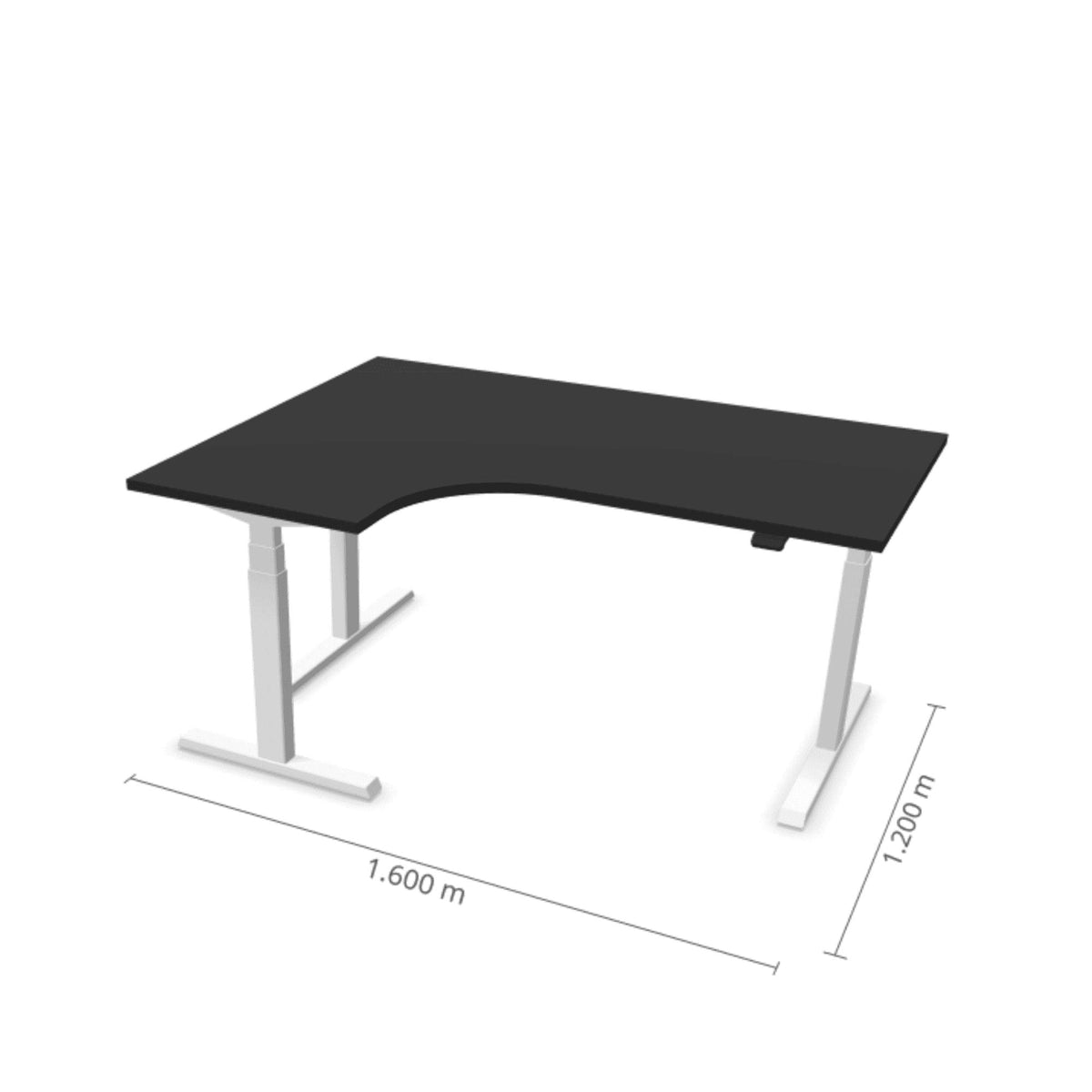 Elektriski augstumā regulējams galds Prestige Line L forma 160 cm x 120 cm – Melna / Balta / Kreisais
