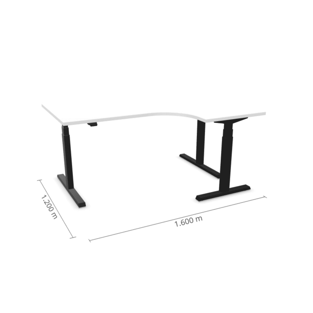 Elektriski augstumā regulējams galds Prestige Line L forma 160 cm x 120 cm – Balta / Melna / Labais