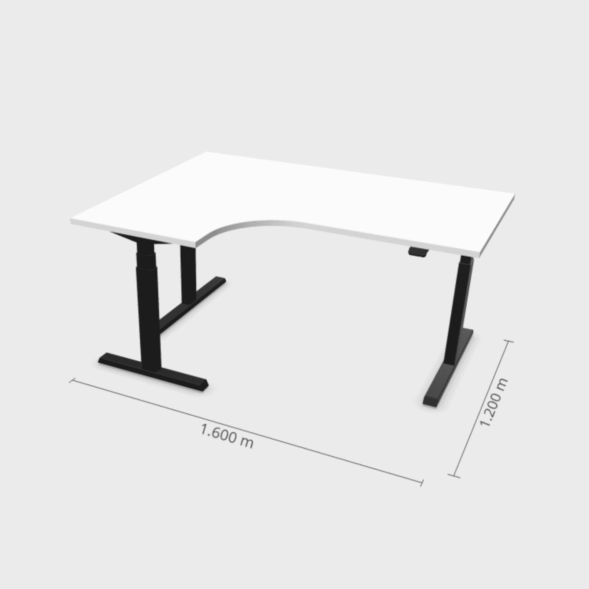 Elektriski augstumā regulējams galds Prestige Line ar baltu virsmu un melnu rāmi, L formas dizains, 160x120 cm.