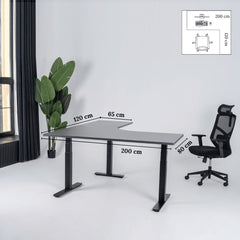 Elektriski augstumā regulējams galds Prestige Line L forma 200 cm x 120 cm-Antracīts-Melna-Labais-Ergostock