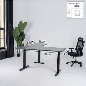 Elektriski augstumā regulējams galds Prestige Line L forma 200 cm x 120 cm-Antracīts-Melna-Kreisais-Ergostock
