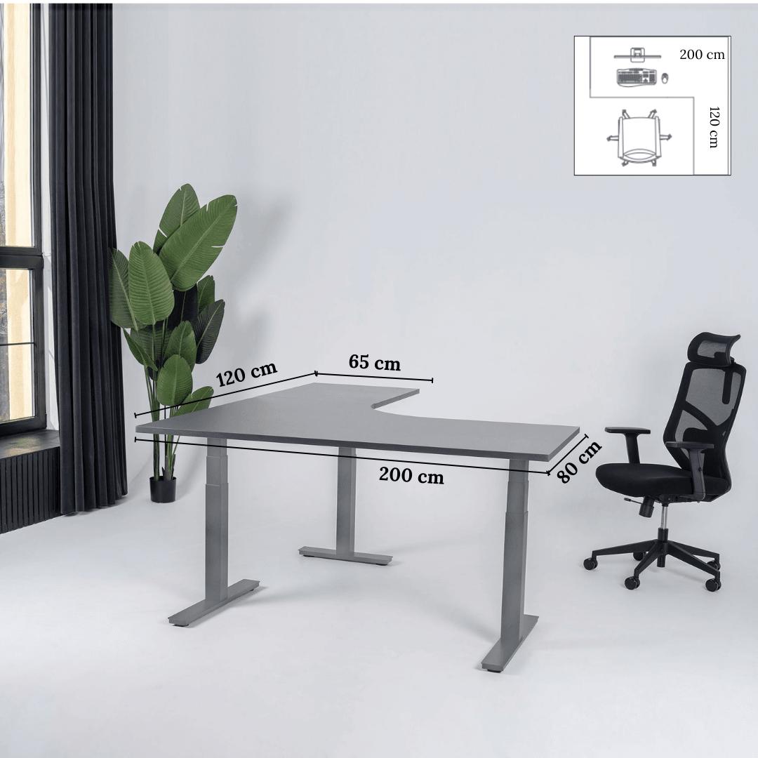 Elektriski augstumā regulējams galds Prestige Line L forma 200 cm x 120 cm – Antracīts / Sudraba / Labais