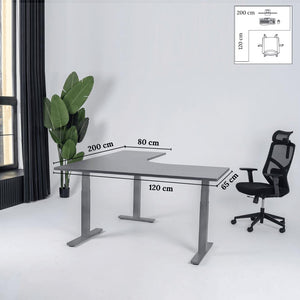 Elektriski augstumā regulējams galds Prestige Line L forma 200 cm x 120 cm-Antracīts-Sudraba-Kreisais-Ergostock