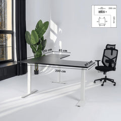 Elektriski augstumā regulējams galds Prestige Line L forma 200 cm x 120 cm-Melna-Balta-Labais-Ergostock