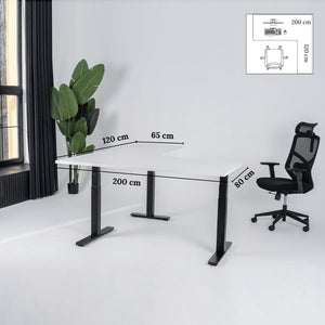 Elektriski augstumā regulējams galds Prestige Line L forma 200 cm x 120 cm-Balta-Melna-Labais-Ergostock