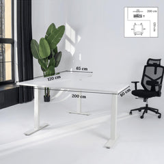 Elektriski augstumā regulējams galds Prestige Line L forma 200 cm x 120 cm-Balta-Balta-Labais-Ergostock