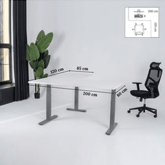 Elektriski augstumā regulējams galds Prestige Line L forma 200 cm x 120 cm-Balta-Sudraba-Labais-Ergostock