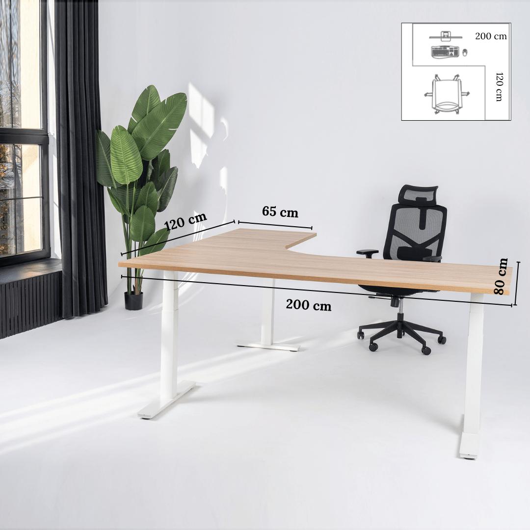 Elektriski augstumā regulējams galds Prestige Line L forma 200 cm x 120 cm – American oak / Balta / Labais
