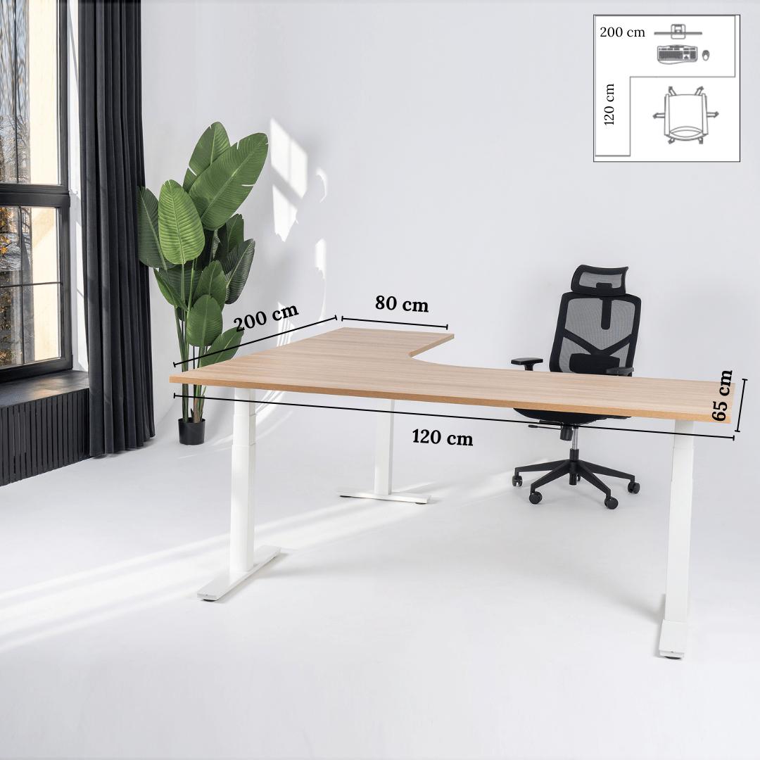 Elektriski augstumā regulējams galds Prestige Line L forma 200 cm x 120 cm – American oak / Balta / Kreisais