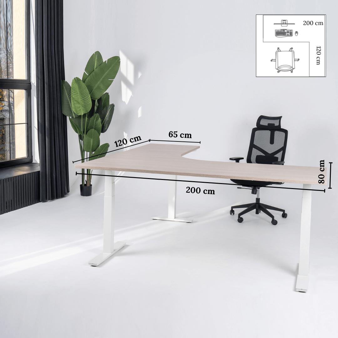 Elektriski augstumā regulējams galds Prestige Line L forma 200 cm x 120 cm – Nabucco / Balta / Labais
