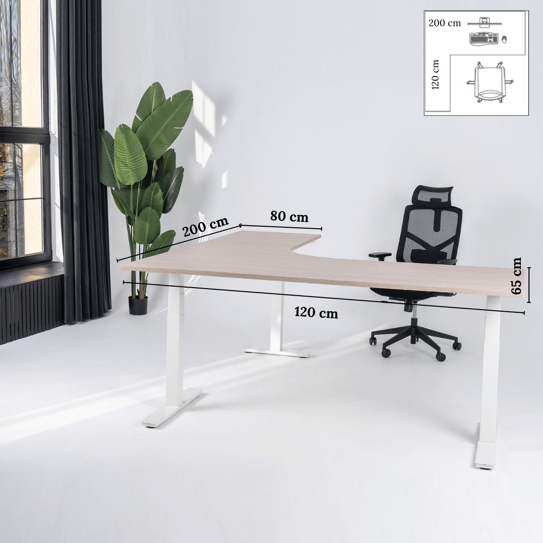 Elektriski augstumā regulējams galds Prestige Line L forma 200 cm x 120 cm – Nabucco / Balta / Kreisais