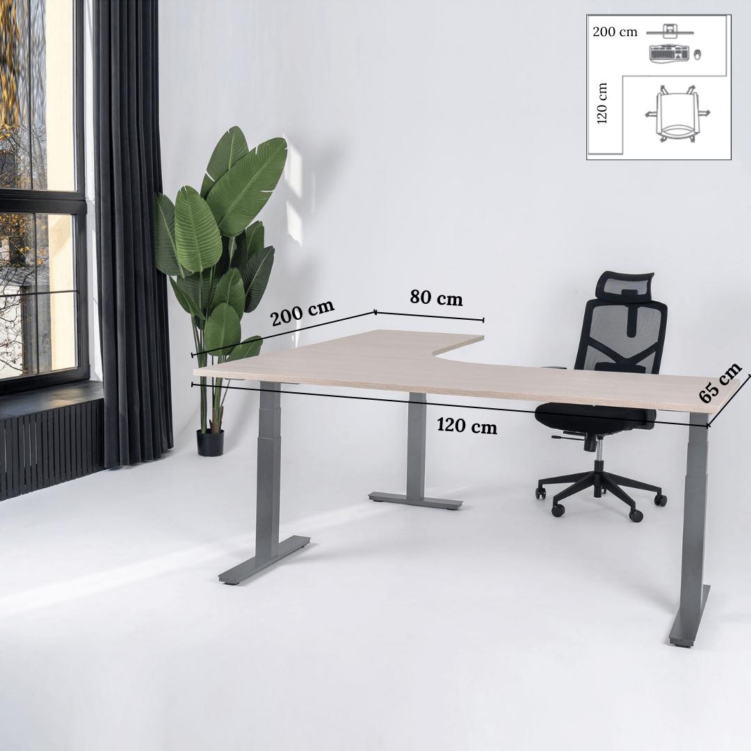 Elektriski augstumā regulējams galds Prestige Line L forma 200 cm x 120 cm – Nabucco / Sudraba / Kreisais