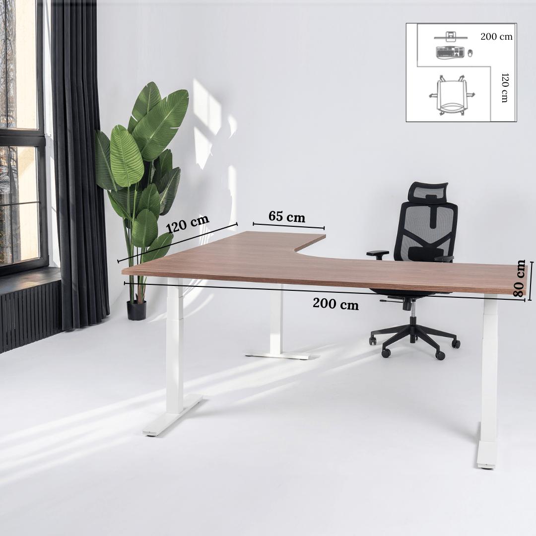 Elektriski augstumā regulējams galds Prestige Line L forma 200 cm x 120 cm – Riekstkoks / Balta / Labais