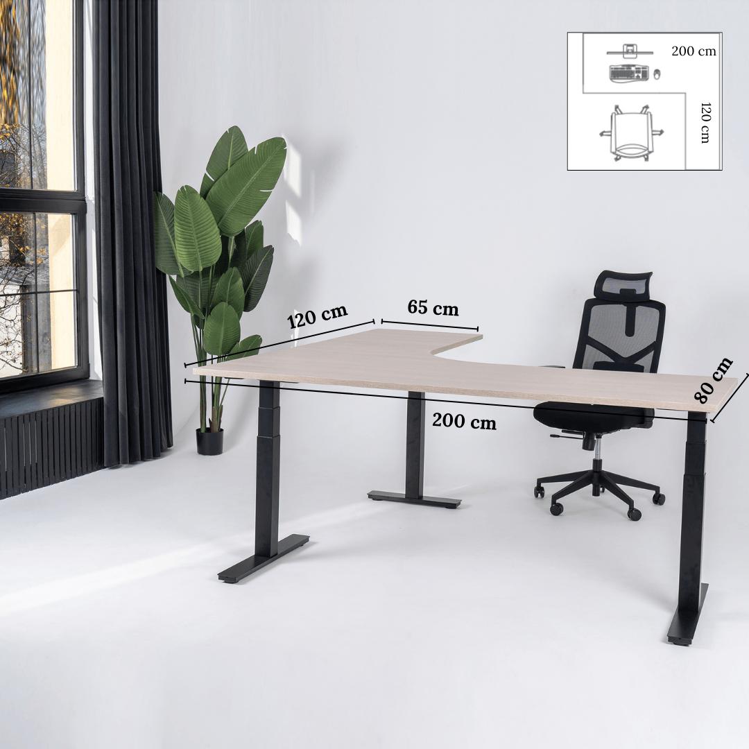 Elektriski augstumā regulējams galds Prestige Line L forma 200 cm x 120 cm – Nabucco / Melna / Labais