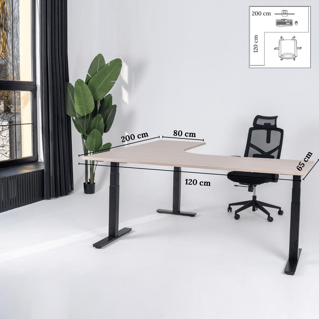 Elektriski augstumā regulējams galds Prestige Line L forma 200 cm x 120 cm – Nabucco / Melna / Kreisais
