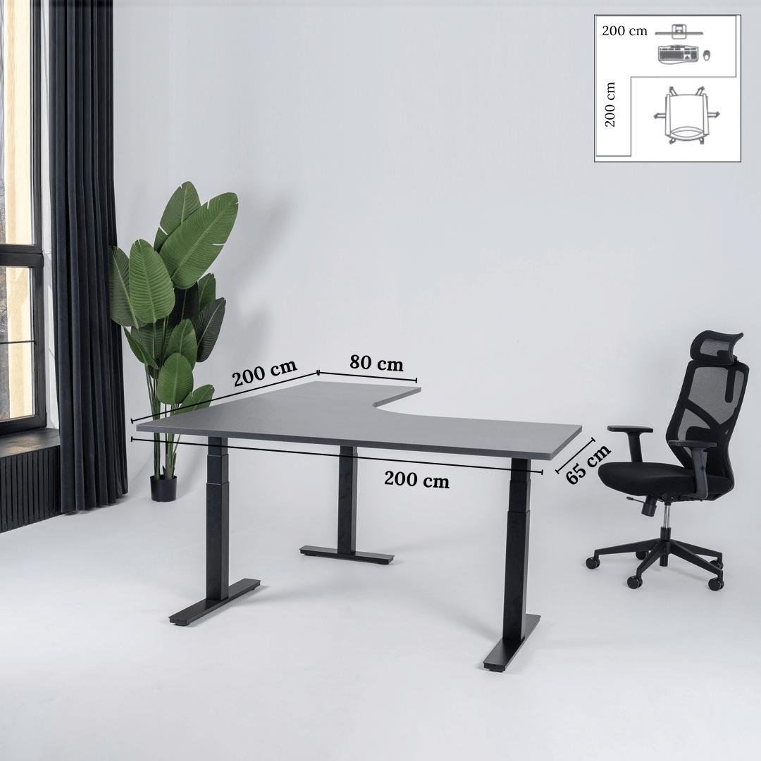 Elektriski augstumā regulējams galds Prestige Line L forma 200 cm x 200 cm – Antracīts / Melna / Kreisais
