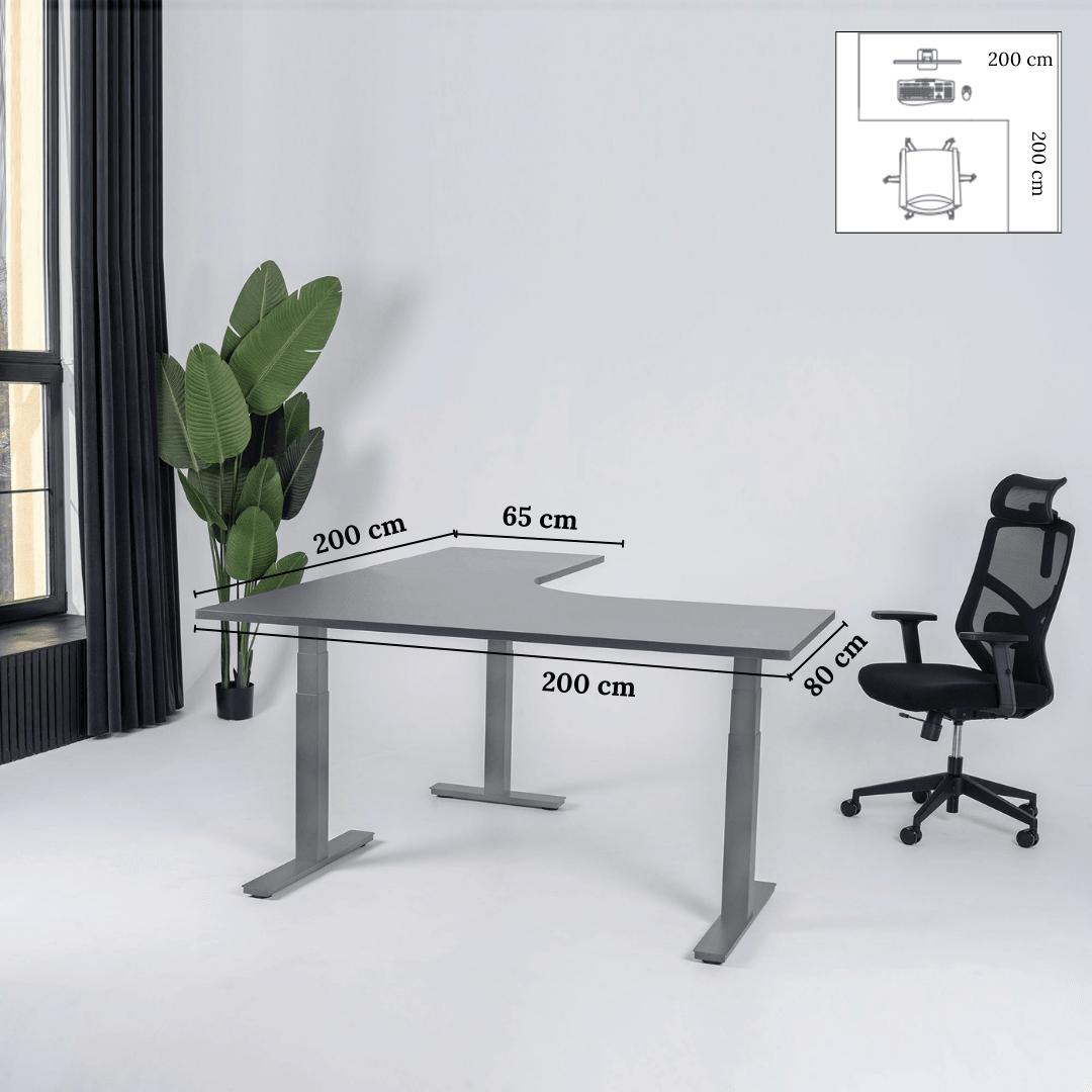 Elektriski augstumā regulējams galds Prestige Line L forma 200 cm x 200 cm – Antracīts / Pelēka / Labais