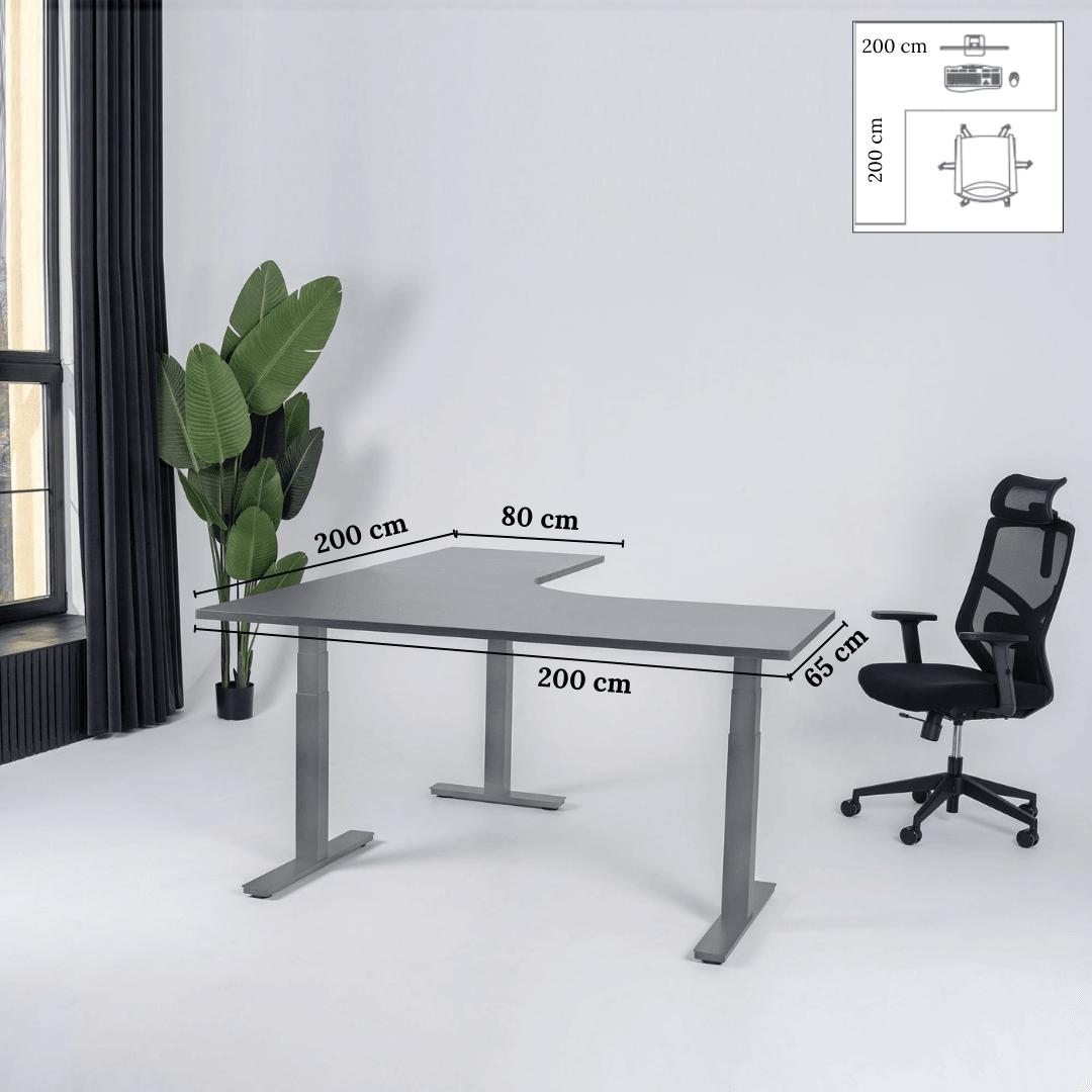 Elektriski augstumā regulējams galds Prestige Line L forma 200 cm x 200 cm – Antracīts / Pelēka / Kreisais