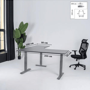 Elektriski augstumā regulējams galds Prestige Line L forma 200 cm x 200 cm-Antracīts-Pelēka-Kreisais-Ergostock
