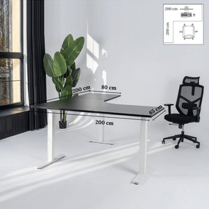 Elektriski augstumā regulējams galds Prestige Line L forma 200 cm x 200 cm-Melna-Balta-Kreisais-Ergostock