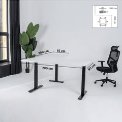 Elektriski augstumā regulējams galds Prestige Line L forma 200 cm x 200 cm-Balta-Melna-Labais-Ergostock