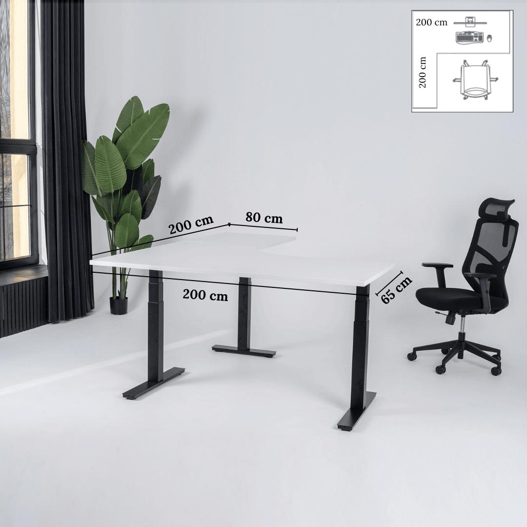 Elektriski augstumā regulējams galds Prestige Line L forma 200 cm x 200 cm – Balta / Melna / Kreisais