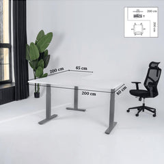 Elektriski augstumā regulējams galds Prestige Line L forma 200 cm x 200 cm-Balta-Pelēka-Labais-Ergostock