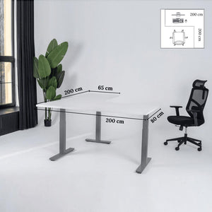 Elektriski augstumā regulējams galds Prestige Line L forma 200 cm x 200 cm-Balta-Pelēka-Labais-Ergostock