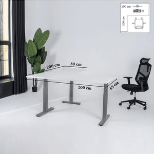 Elektriski augstumā regulējams galds Prestige Line L forma 200 cm x 200 cm-Balta-Pelēka-Kreisais-Ergostock