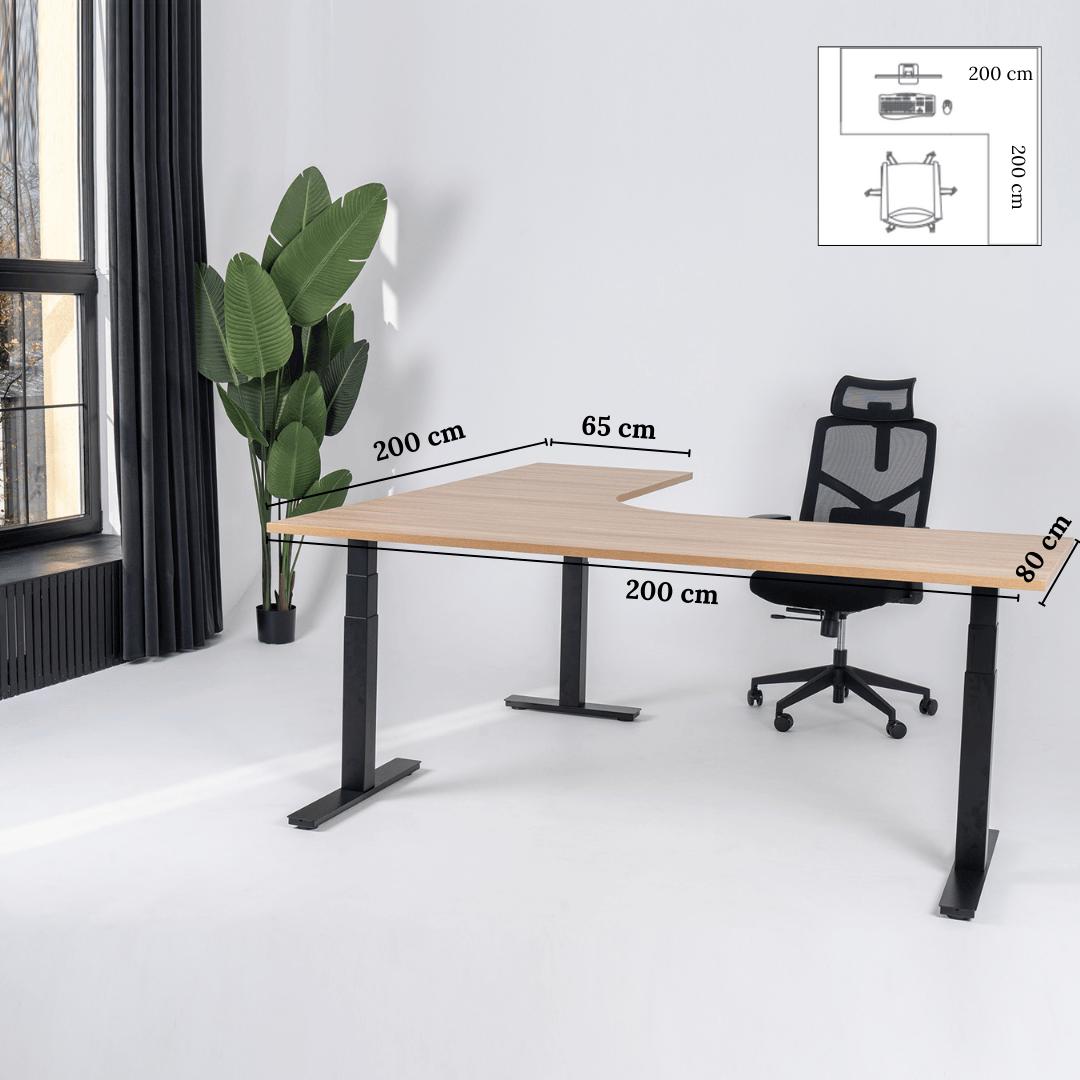 Elektriski augstumā regulējams galds Prestige Line L forma 200 cm x 200 cm – American oak / Melna / Labais