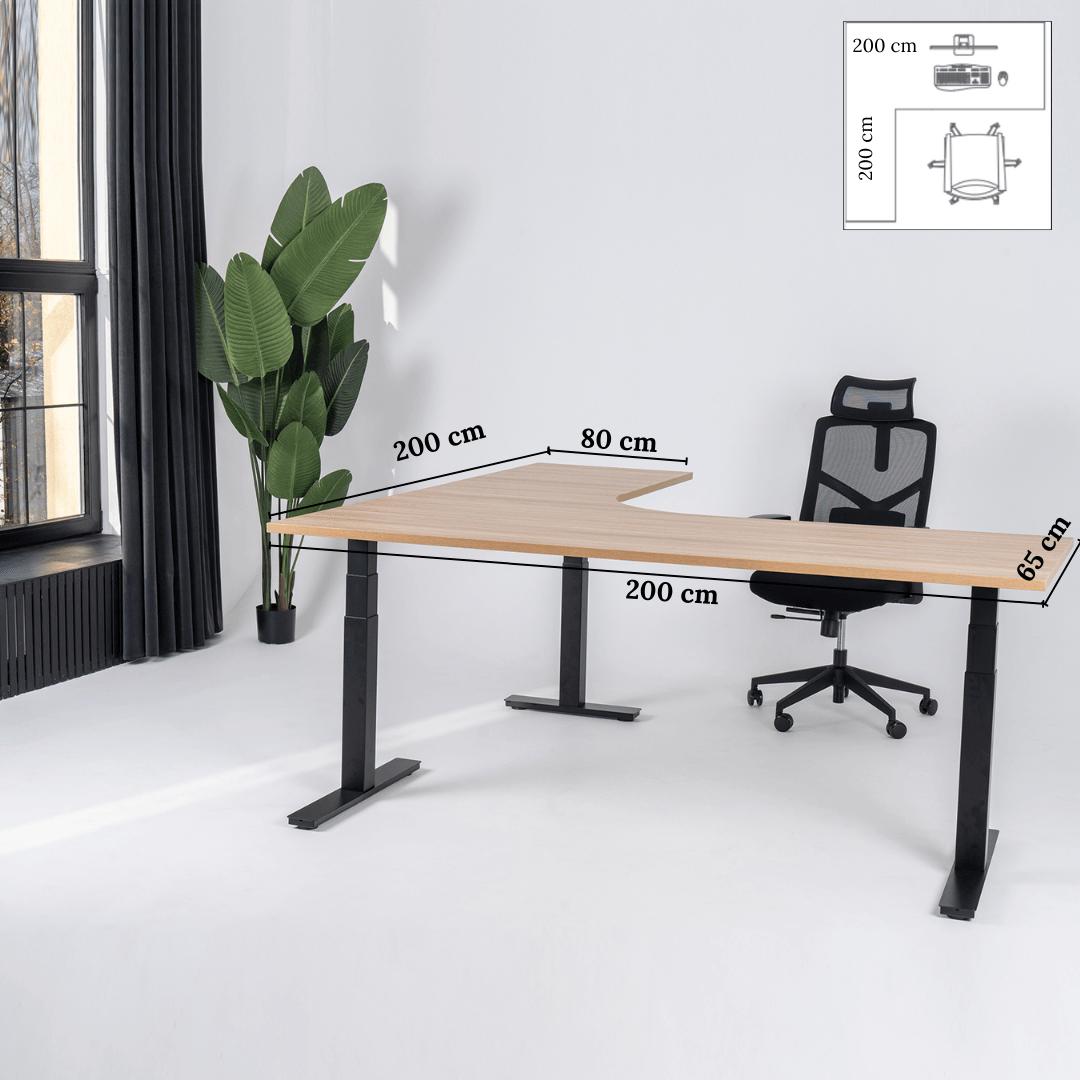 Elektriski augstumā regulējams galds Prestige Line L forma 200 cm x 200 cm – American oak / Melna / Kreisais