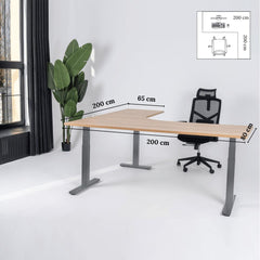 Elektriski augstumā regulējams galds Prestige Line L forma 200 cm x 200 cm-American oak-Pelēka-Labais-Ergostock