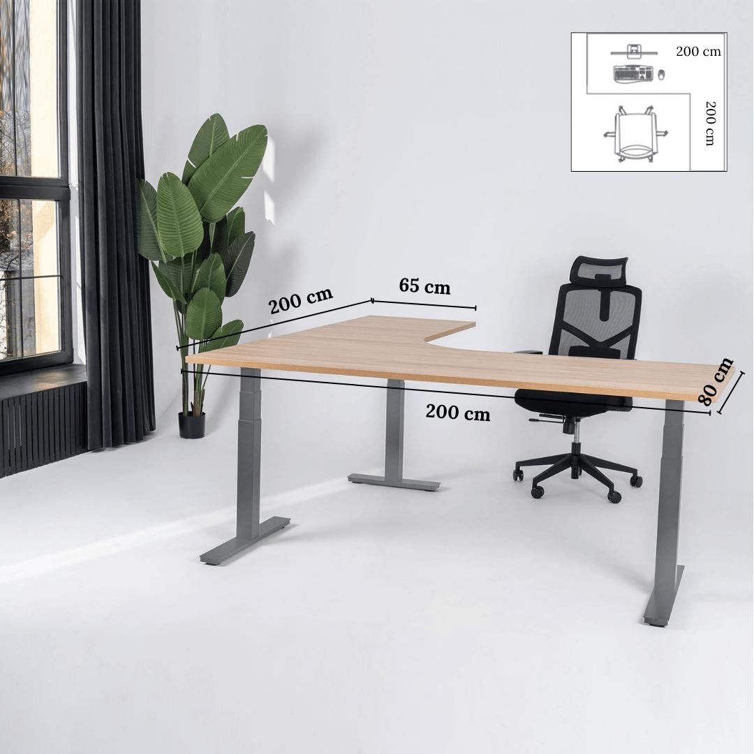 Elektriski augstumā regulējams galds Prestige Line L forma 200 cm x 200 cm-American oak-Pelēka-Labais-Ergostock