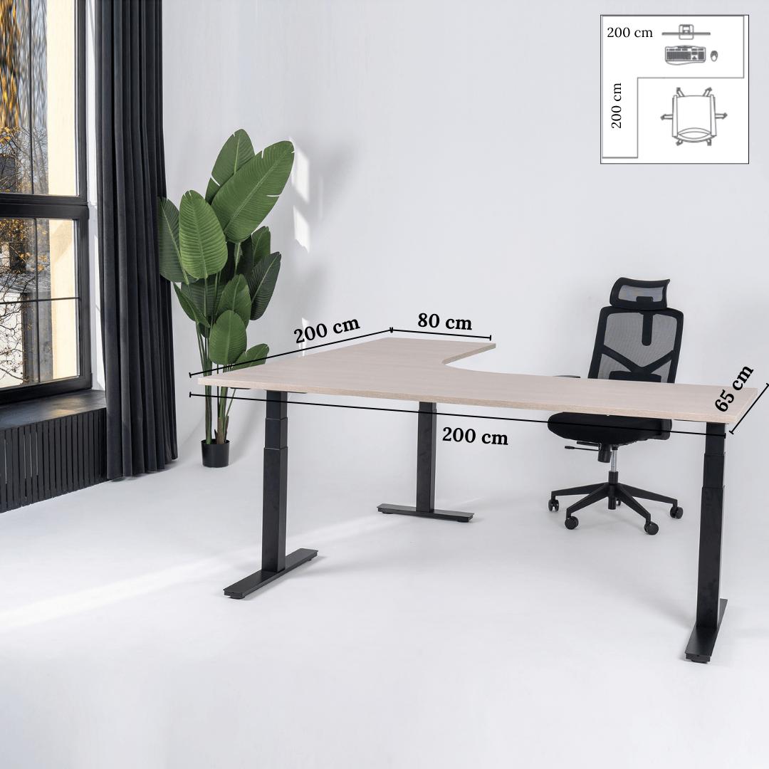Elektriski augstumā regulējams galds Prestige Line L forma 200 cm x 200 cm – Nabucco / Melna / Kreisais